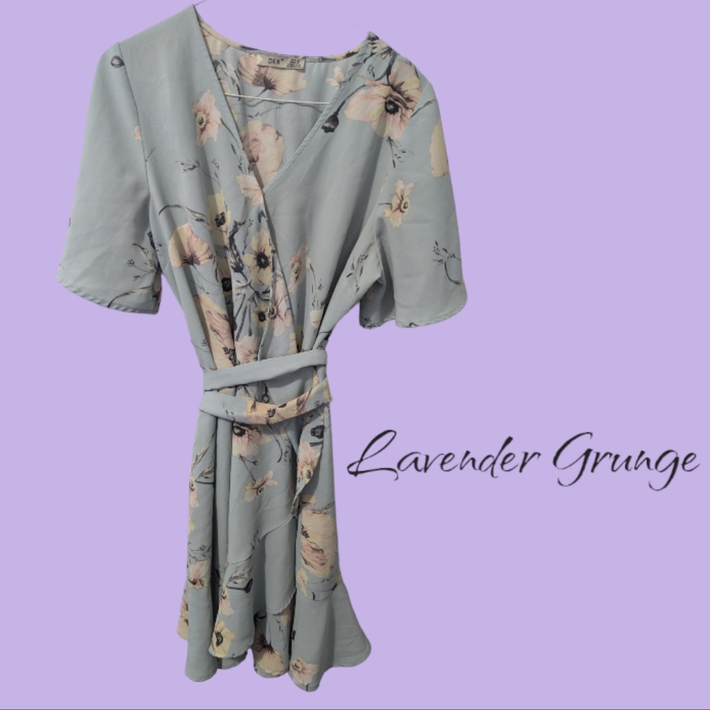 Dex Baby Blue Floral Wrap Dress